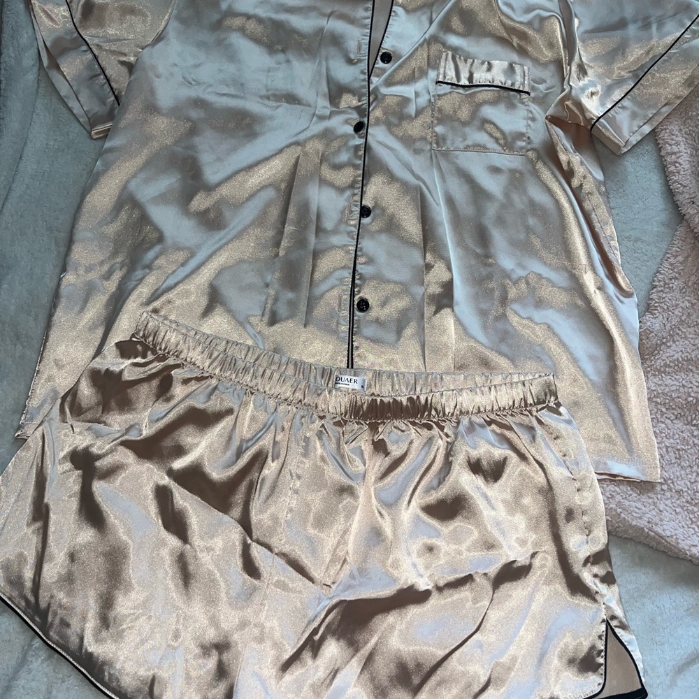 Women's Satin Pajama Set - Gold